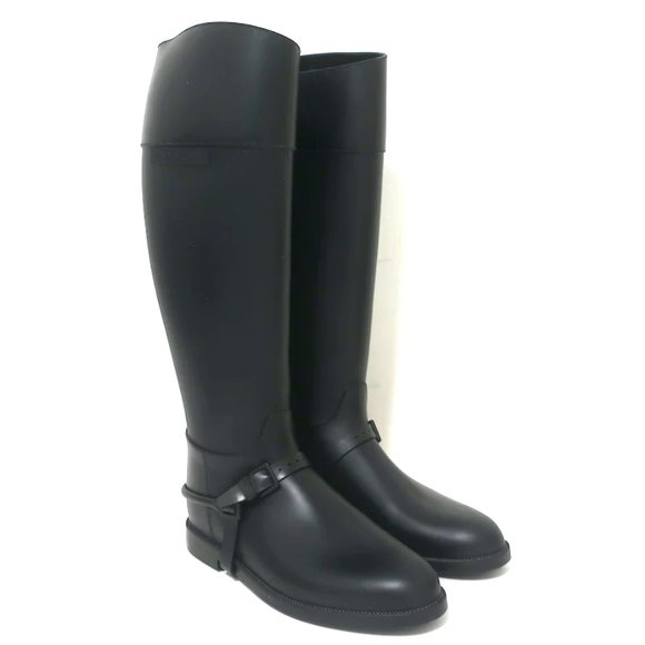 Givenchy Rubber Riding Boots Black Size 38 Knee High Rain Boots - Picture 1 of 12
